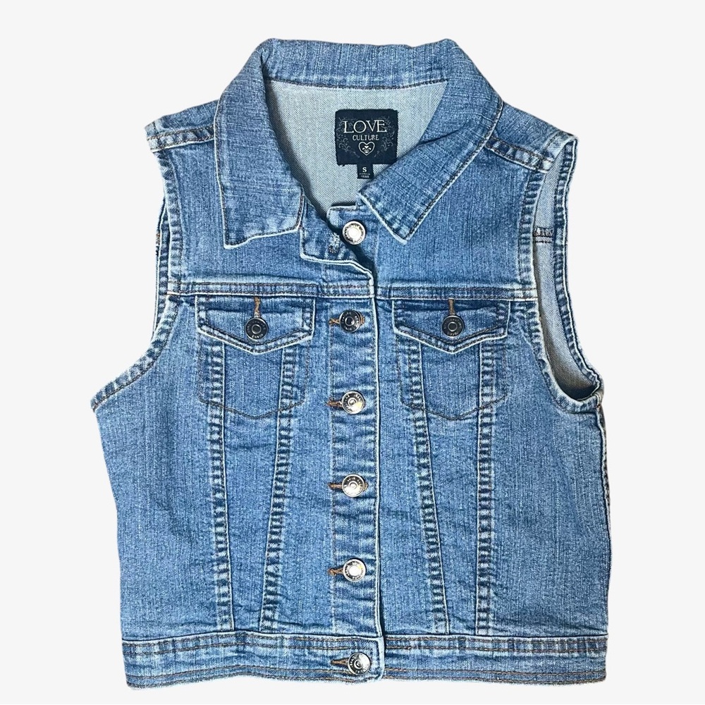 Denim Vest Cropped Western Jacket Sz S